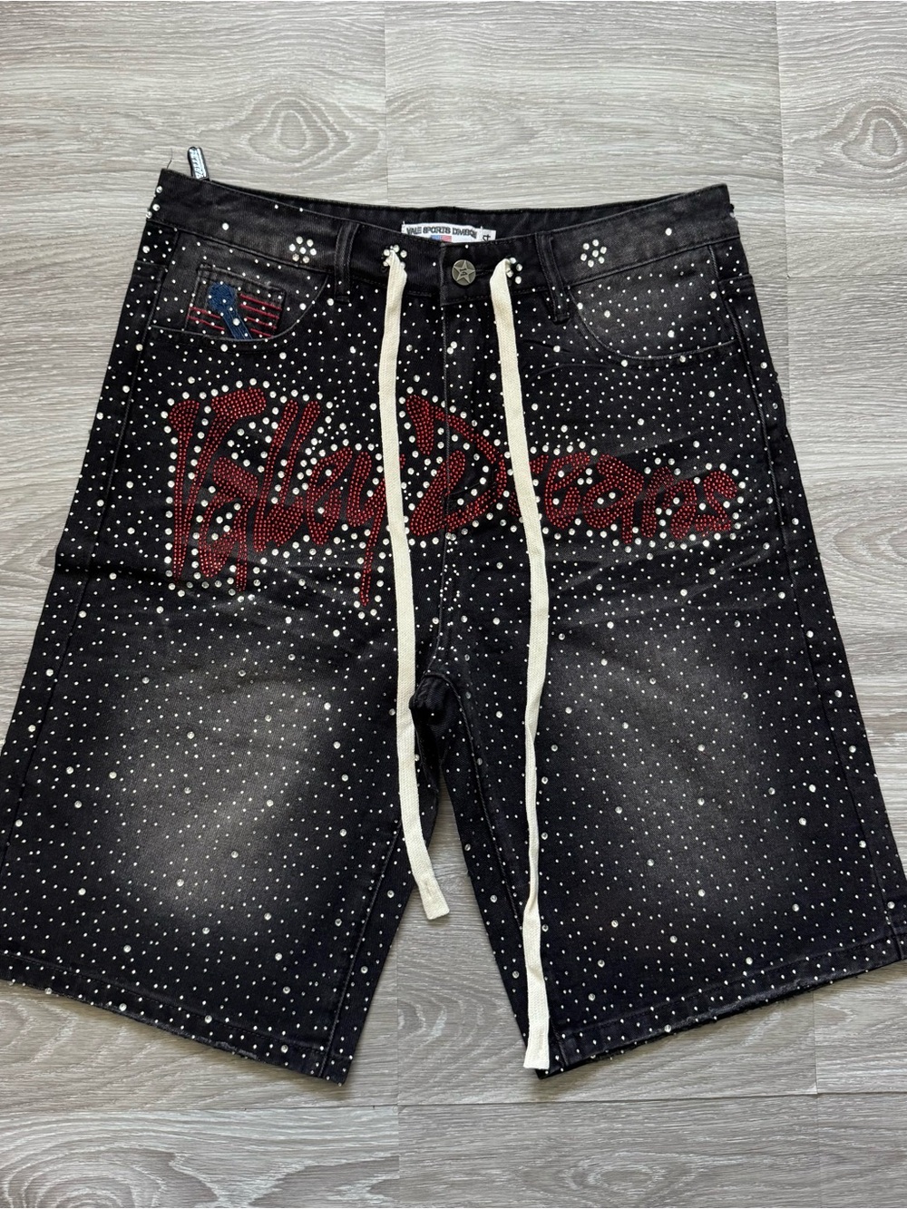 Valley Dreams Black Rhinestone Denim Shorts Men's Size 34 NWT